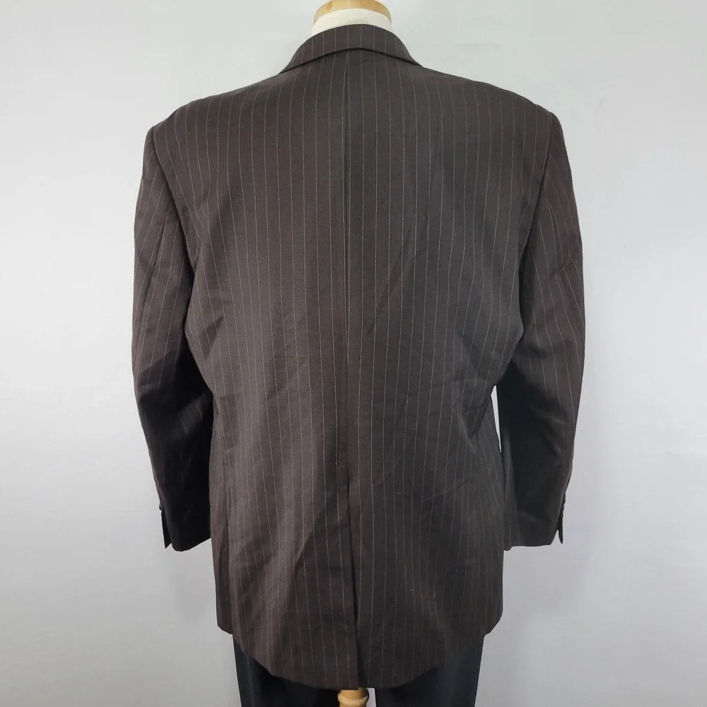 Chaps Men's Sport Coat Blazer Two Button Brown Pinstriped Wool Size‎ 46R